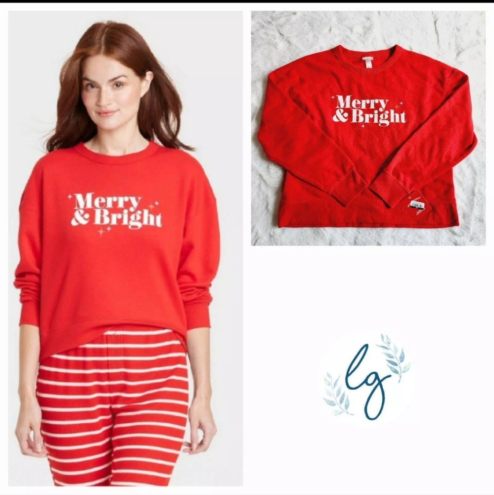 Wondershop Women's Merry & Bright Holiday Sweatshirt Christmas sz 1X Red Sweater